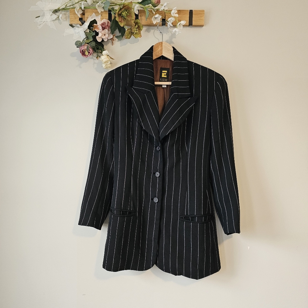 Black White Pin-Striped Eldean Blazer with Back Detailing Size 4
